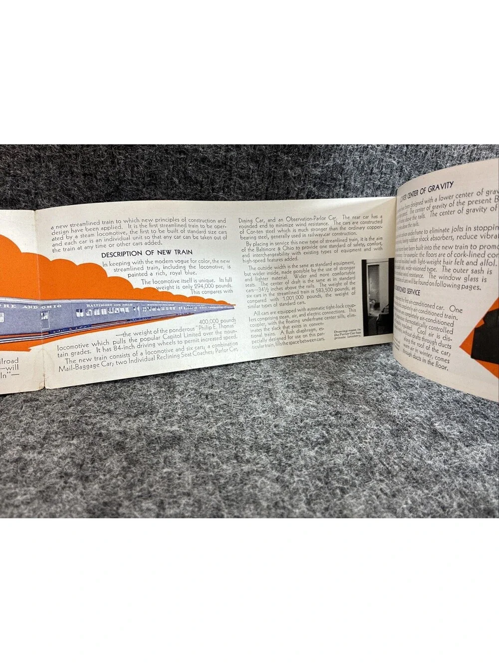 Original 1935 B&O Abraham Lincoln Streamlined Steam Train Promotional Fold Out